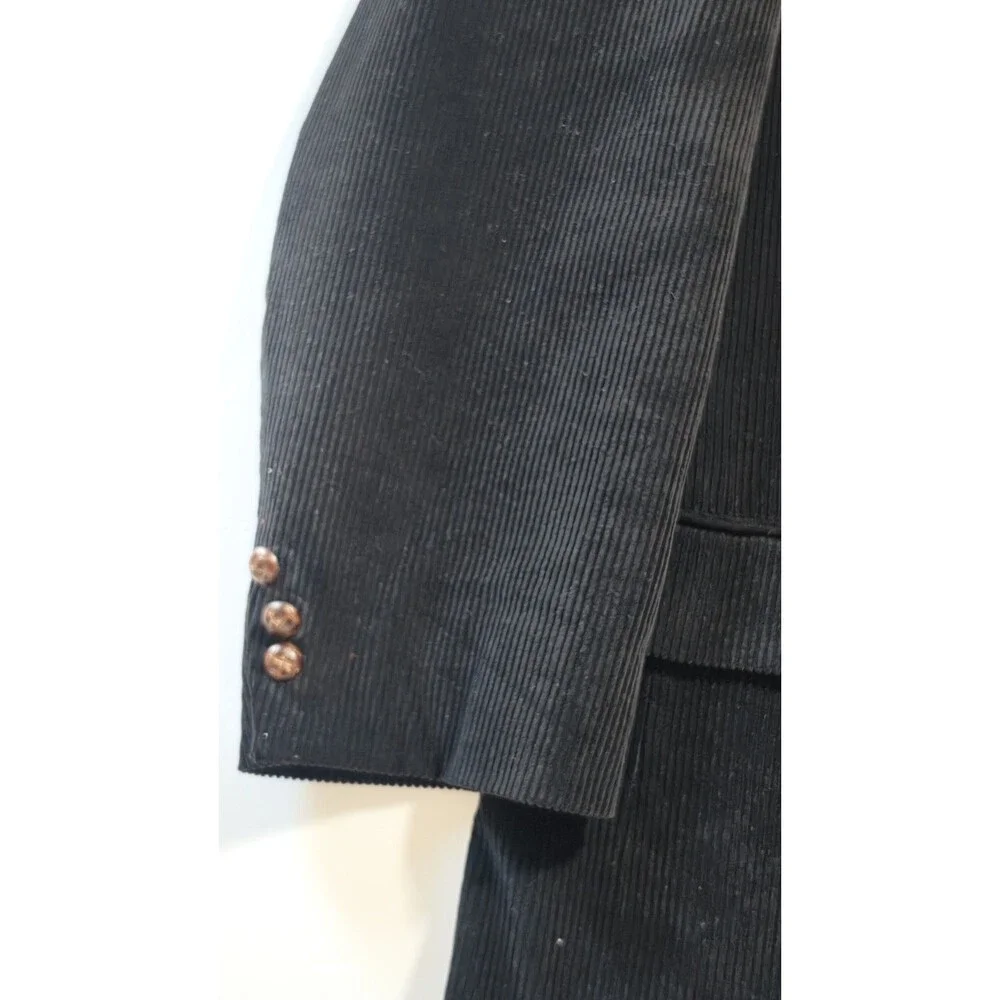 Club Uomo Men 52L Blazer Sport Coat Black Cotton Corduroy 2 Button Long Big Tall